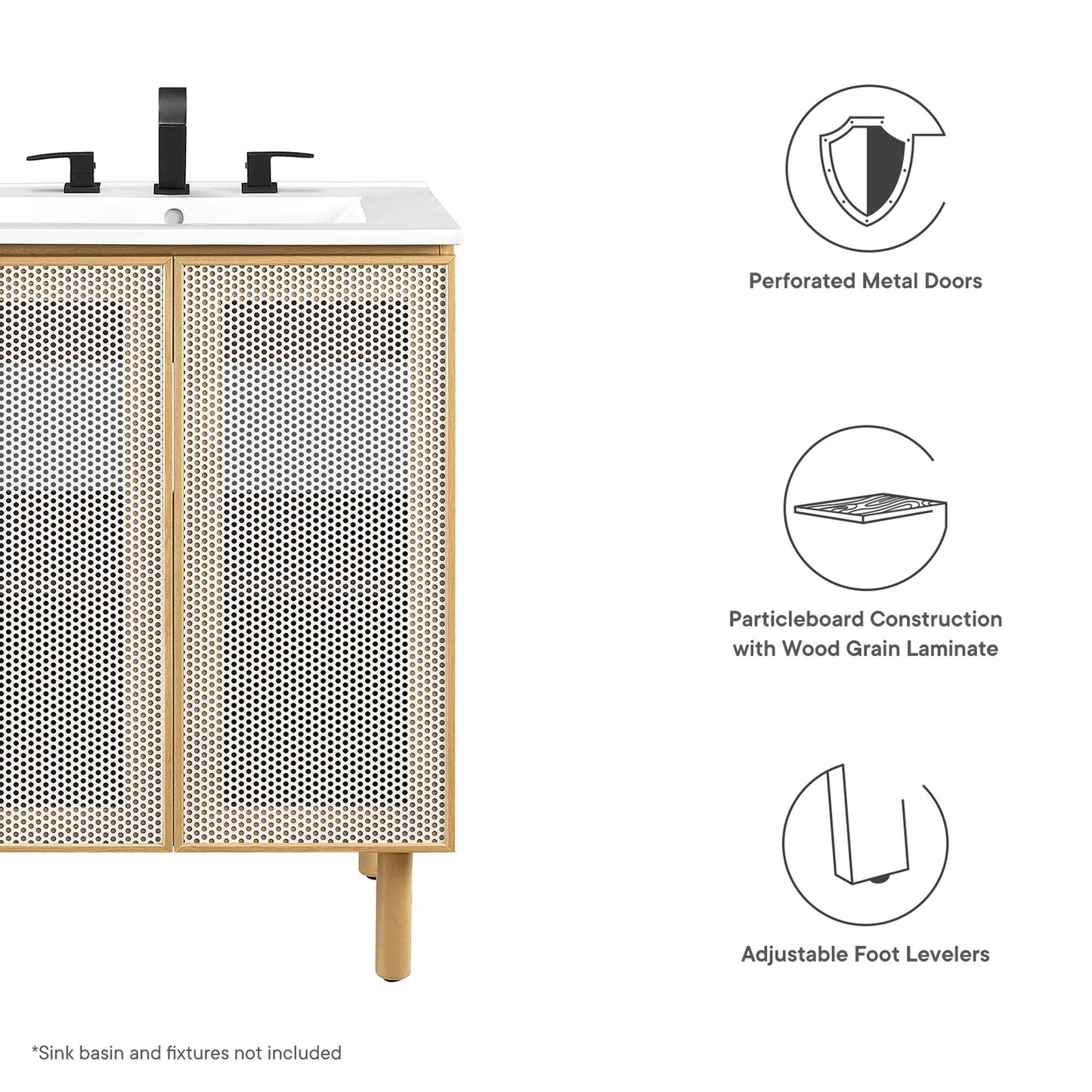 Calla 24 Inch Perforated Metal Vanity Cabinet