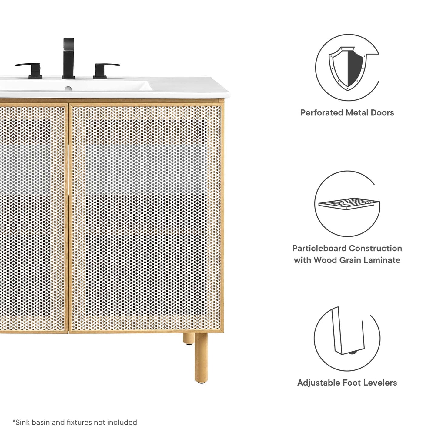 Calla 36 Inch Perforated Metal Bathroom Vanity