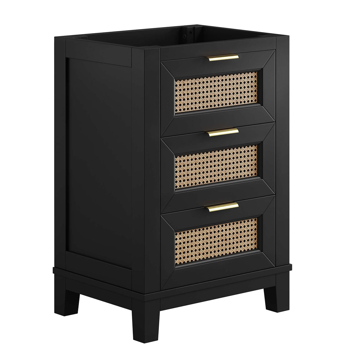 Dixie 24in solid wood bathroom vanity black cane-woven drawers on Tampa Home & Garden Store