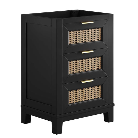Dixie 24in solid wood bathroom vanity black cane-woven drawers on Tampa Home & Garden Store