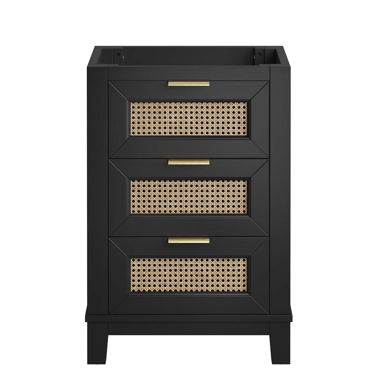 Dixie 24in solid wood bathroom vanity cabinet in black with cane-front drawers on Tampa Home & Garden Store
