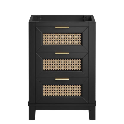 Dixie 24in solid wood bathroom vanity cabinet in black with cane-front drawers on Tampa Home & Garden Store