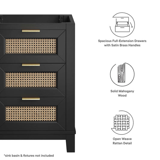 Dixie 24in solid wood bathroom vanity by HouseOfZazla with dark finish and cane drawer fronts on Tampa Home & Garden Store