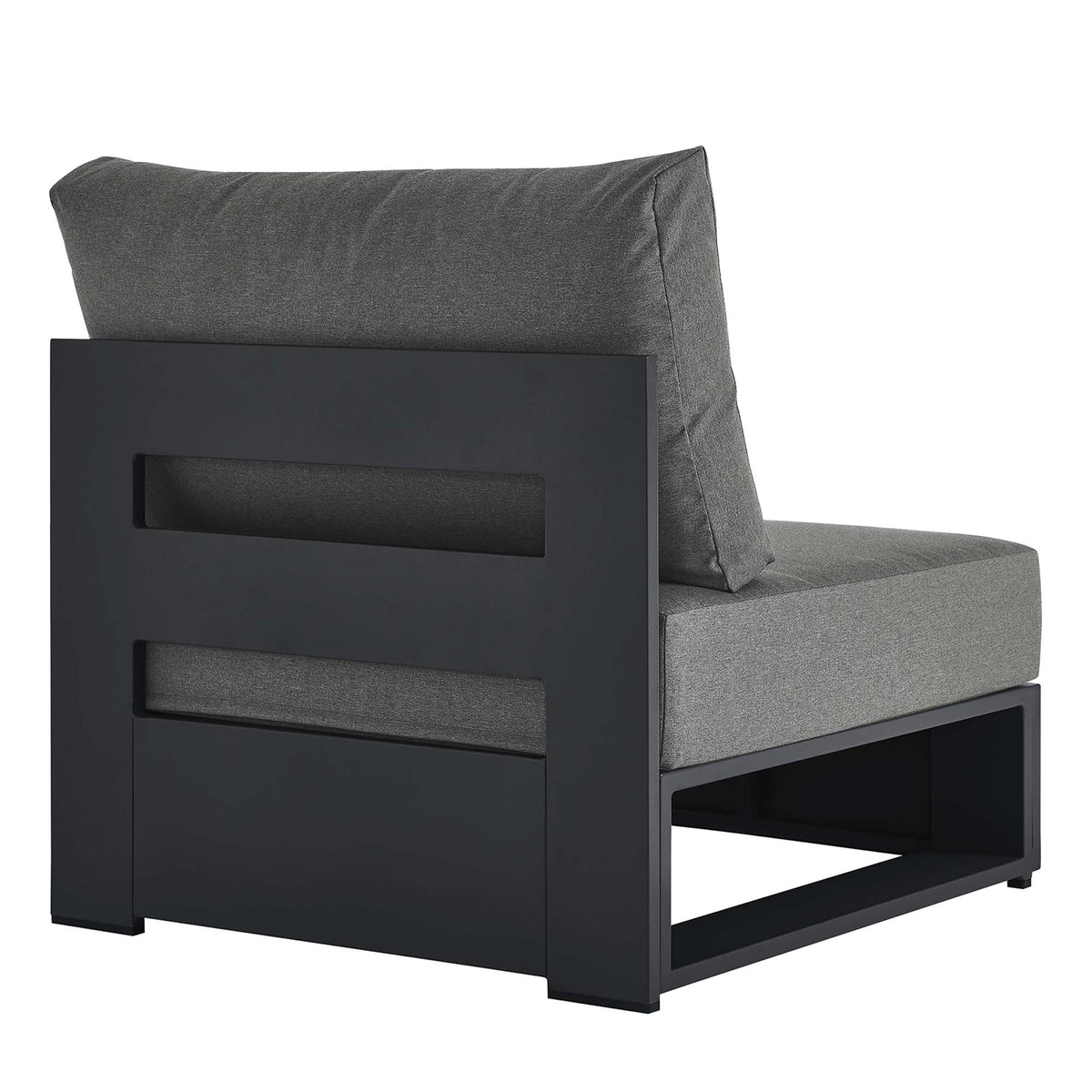 Modway Tahoe outdoor powder-coated aluminum modular armless chair with dark gray cushions on Tampa Home & Garden Store