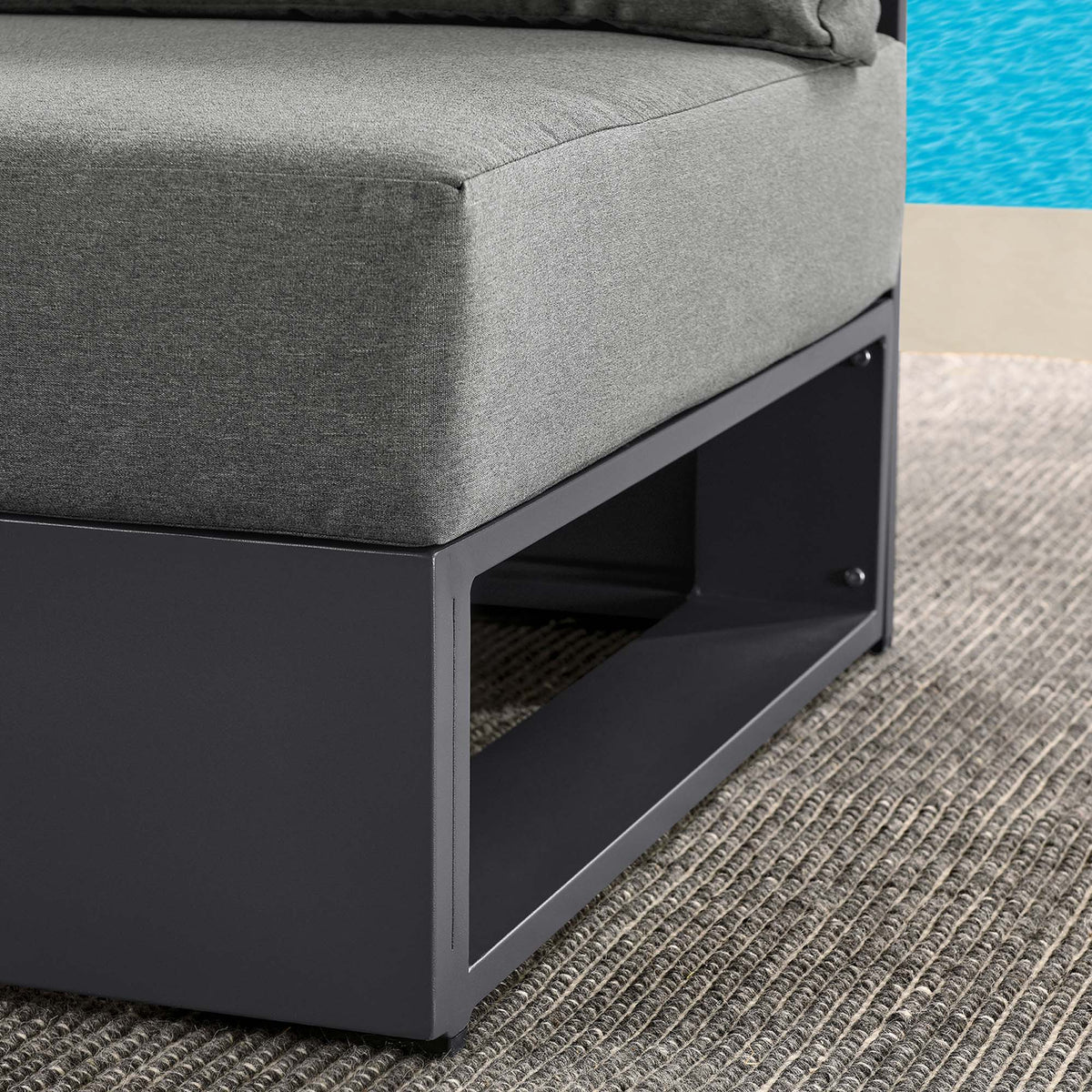 Tahoe outdoor modular armless chair with powder-coated aluminum frame and dark gray cushion on Tampa Home & Garden Store