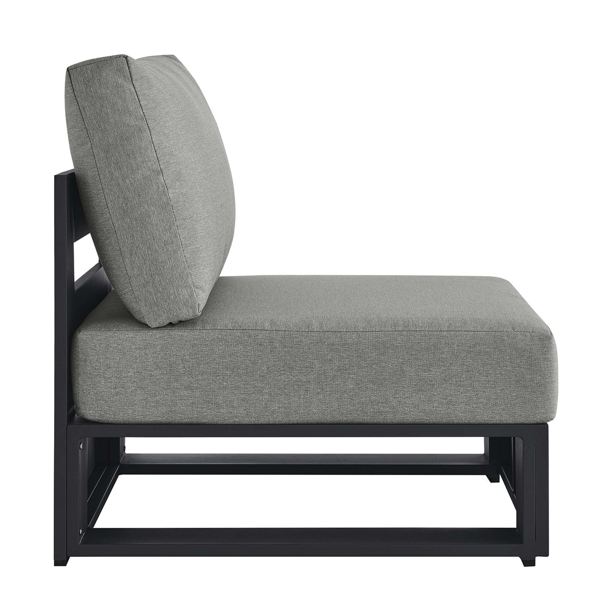 Tahoe Outdoor Patio Armless Chair with gray cushions and powder-coated aluminum frame on Tampa Home & Garden Store