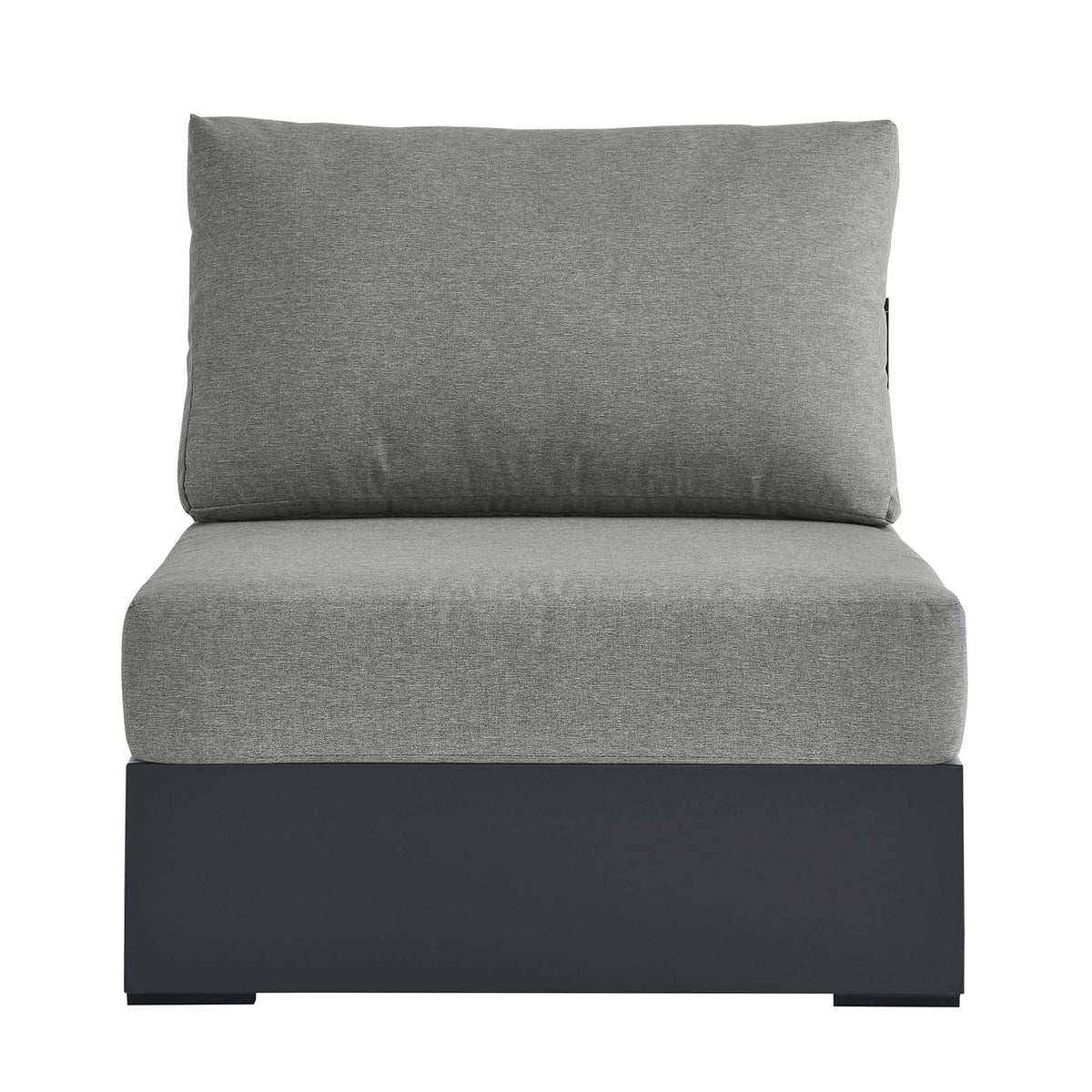 Tahoe outdoor armless chair with gray cushions on a black powder-coated aluminum base on Tampa Home & Garden Store