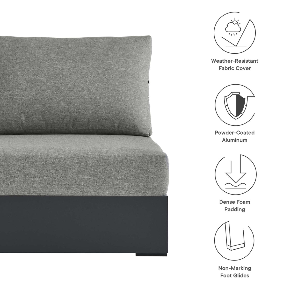 Tahoe outdoor armless chair by Modway in grey fabric on powder-coated aluminum frame on Tampa Home & Garden Store