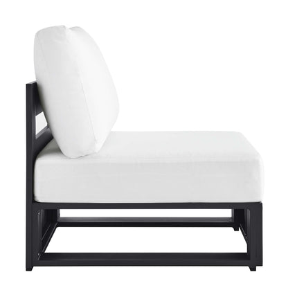 Tahoe Outdoor Armless Chair with white cushion on a powder-coated black aluminum frame on Tampa Home & Garden Store