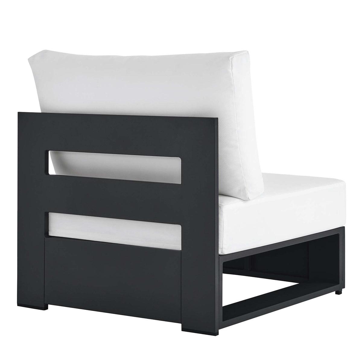 Tahoe Outdoor Patio Powder-Coated Aluminum Modular Armless Chair with white cushions on Tampa Home & Garden Store