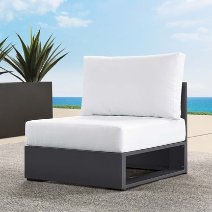 Tahoe outdoor armless chair by Modway, black aluminum frame with white cushions on Tampa Home & Garden Store