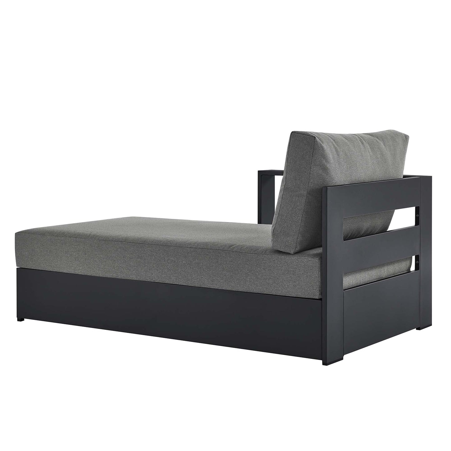 Tahoe Outdoor Patio Powder-Coated Aluminum Left-Facing Chaise Lounge with dark gray cushion on Tampa Home & Garden Store