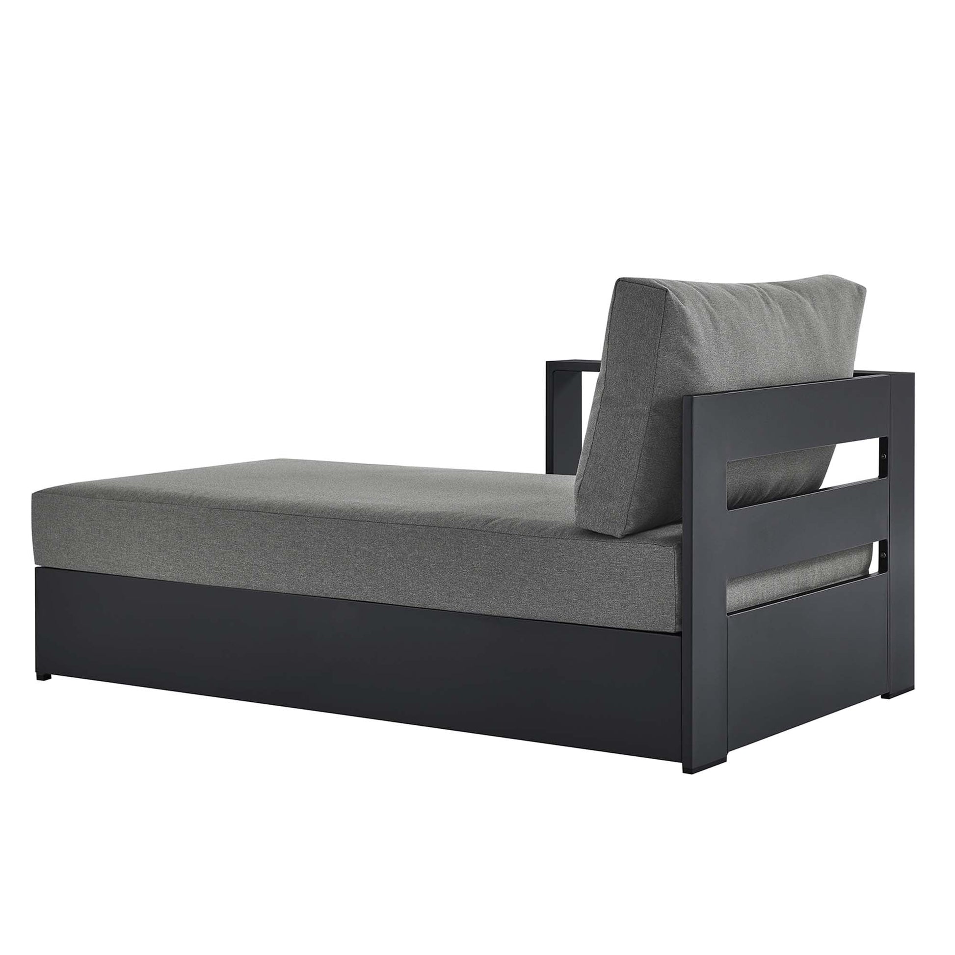 Tahoe Outdoor Patio Powder-Coated Aluminum Left-Facing Chaise Lounge with dark gray cushion on Tampa Home & Garden Store