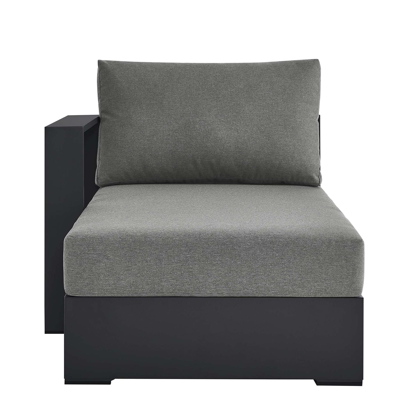 Tahoe Left-Facing Chaise Lounge with gray cushions and black powder-coated aluminum frame on Tampa Home & Garden Store