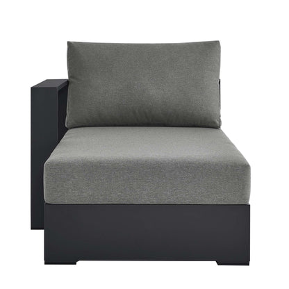 Tahoe Left-Facing Chaise Lounge with gray cushions and black powder-coated aluminum frame on Tampa Home & Garden Store