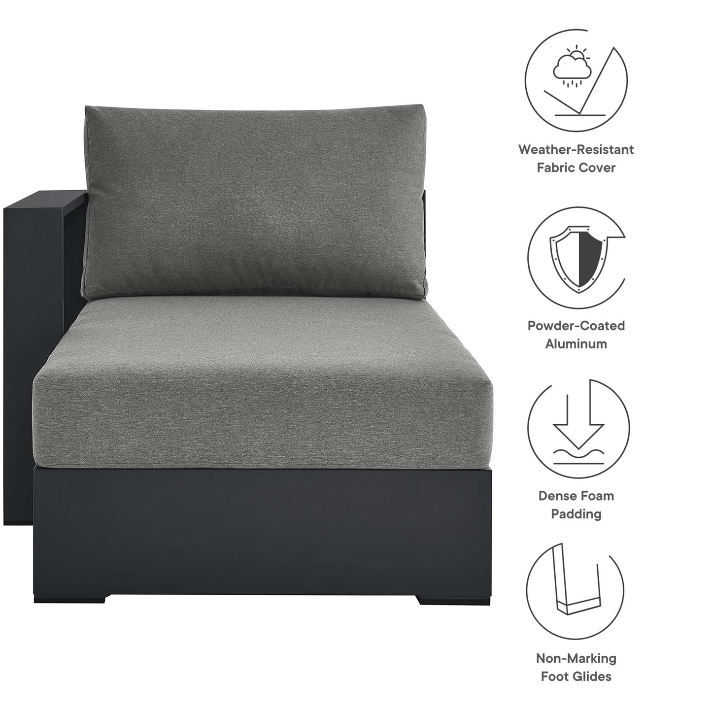 Tahoe Left-Facing Chaise Lounge with charcoal fabric and powder-coated aluminum frame on Tampa Home & Garden Store