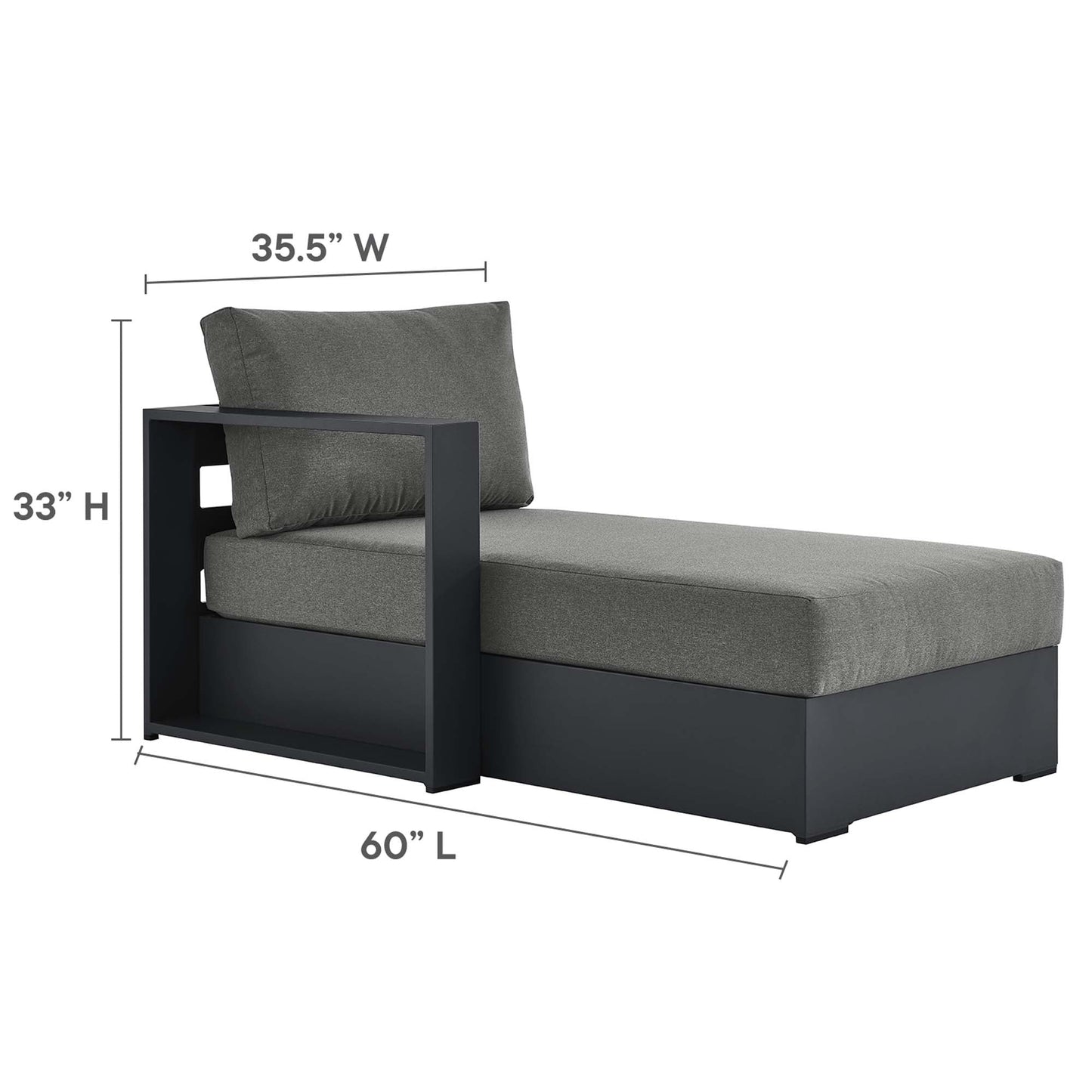 Tahoe Outdoor Left-Facing Chaise Lounge powdercoated aluminum frame with dark gray cushions on Tampa Home & Garden Store