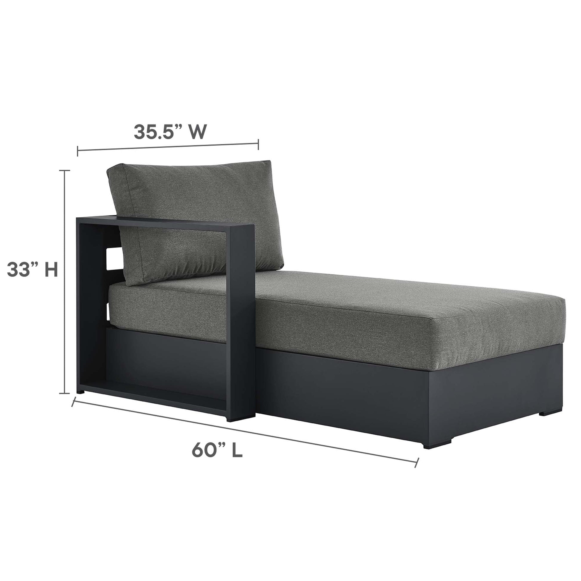Tahoe Outdoor Left-Facing Chaise Lounge powdercoated aluminum frame with dark gray cushions on Tampa Home & Garden Store
