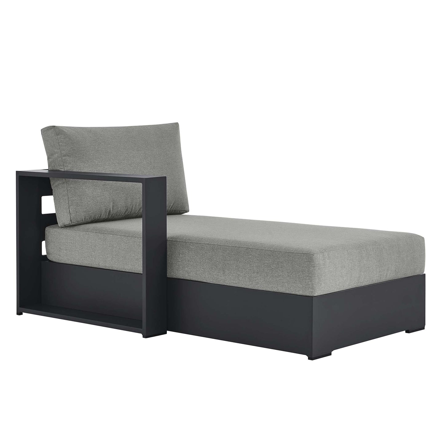 Tahoe Outdoor Left-Facing Chaise Lounge with black powdercoated aluminum frame and grey cushions on Tampa Home & Garden Store
