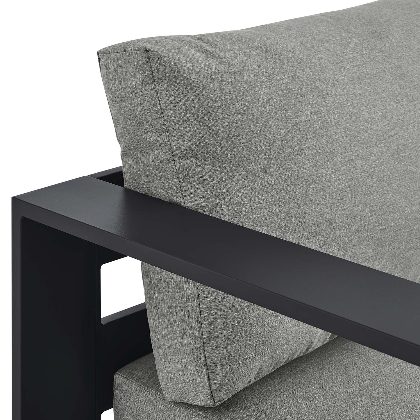 Tahoe left-facing chaise lounge with gray fabric cushions and aluminum powder-coated frame on Tampa Home & Garden Store