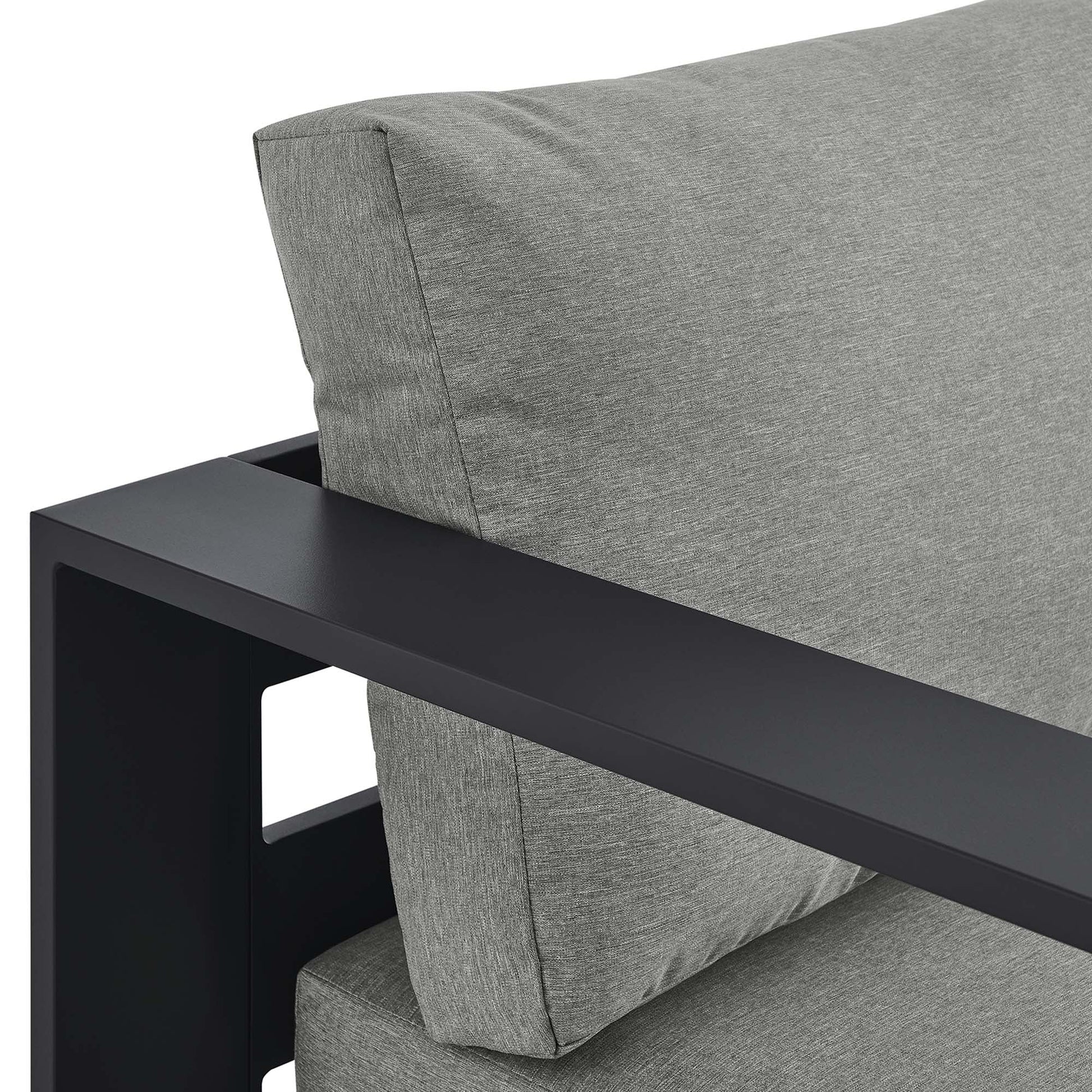Tahoe left-facing chaise lounge with gray fabric cushions and aluminum powder-coated frame on Tampa Home & Garden Store