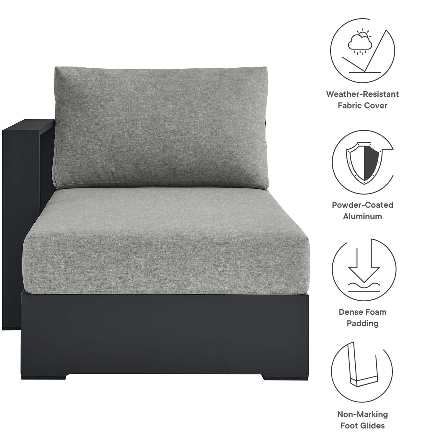 Tahoe Left-Facing Chaise Lounge by HouseOfZazla, powder-coated aluminum with gray fabric cushion on Tampa Home & Garden Store