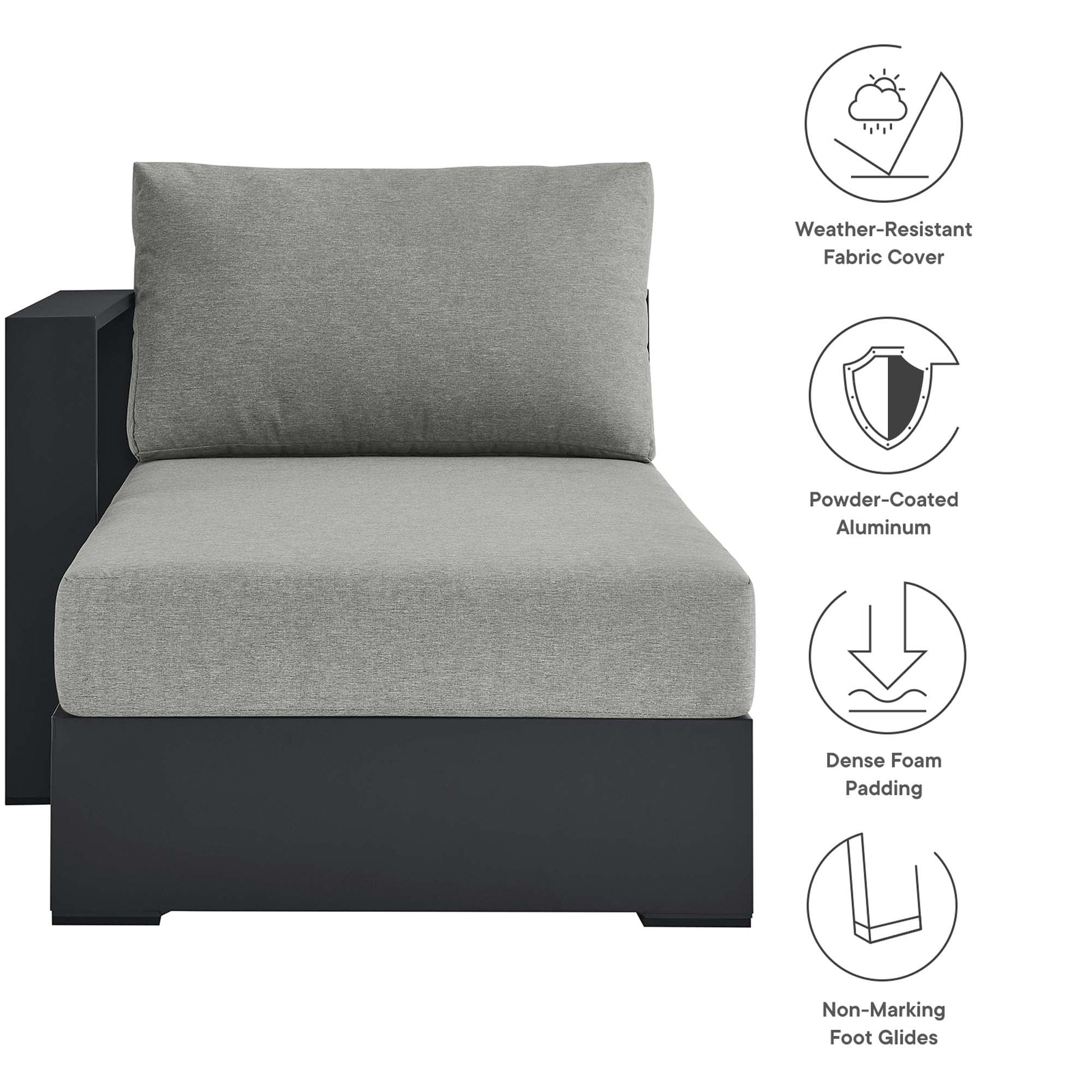 Tahoe Left-Facing Chaise Lounge by HouseOfZazla, powder-coated aluminum with gray fabric cushion on Tampa Home & Garden Store