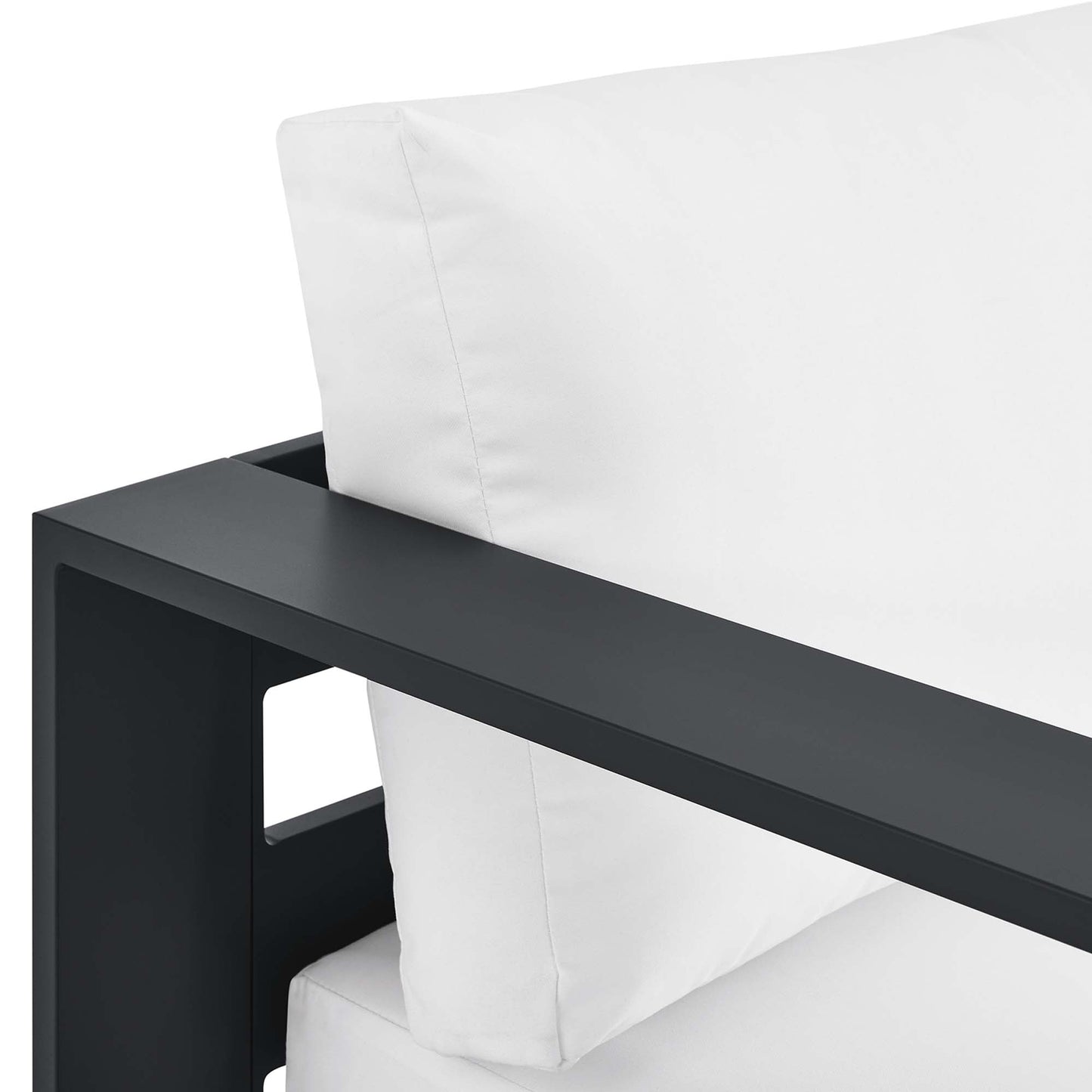 Tahoe Left-Facing Chaise Lounge with white cushion and black powder-coated aluminum frame on Tampa Home & Garden Store