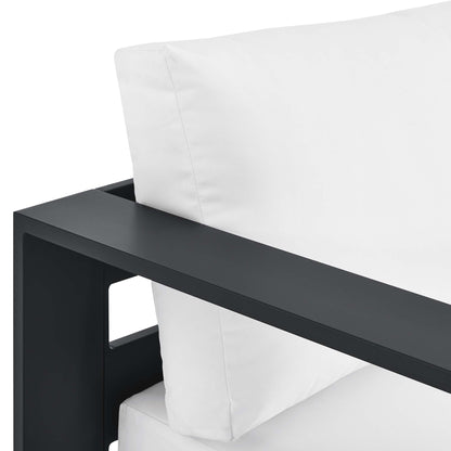 Tahoe Left-Facing Chaise Lounge with white cushion and black powder-coated aluminum frame on Tampa Home & Garden Store