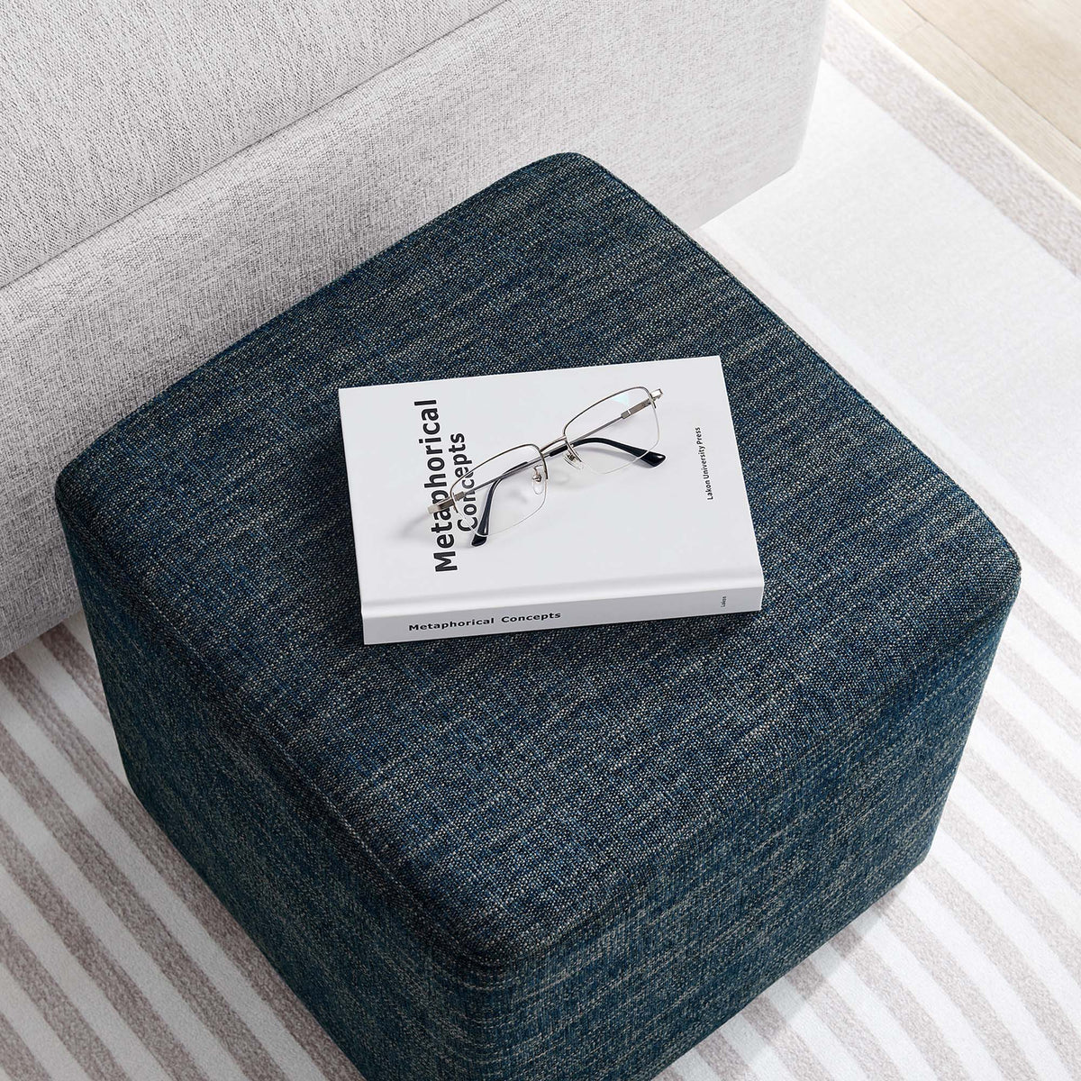 Callum 17-inch square woven heathered fabric upholstered ottoman in dark denim by Modway on Tampa Home & Garden Store