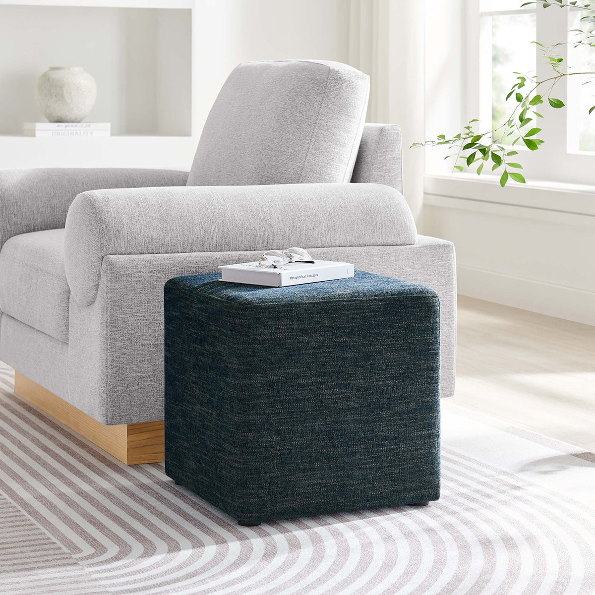 Callum 17in woven fabric upholstered ottomans, pair in light gray and charcoal by Modway on Tampa Home & Garden Store