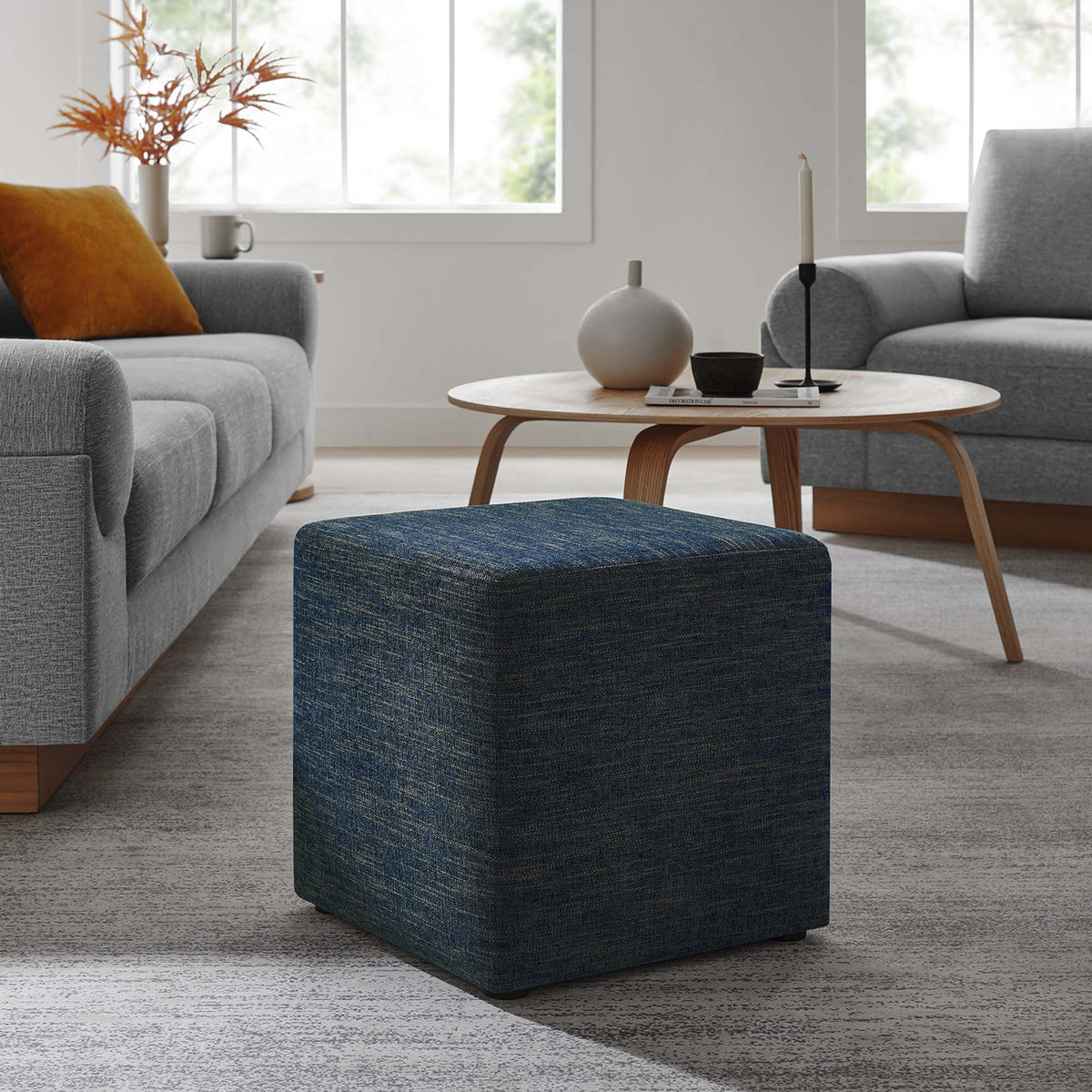 Callum 17in square woven heathered fabric upholstered ottoman by Modway blue on Tampa Home & Garden Store