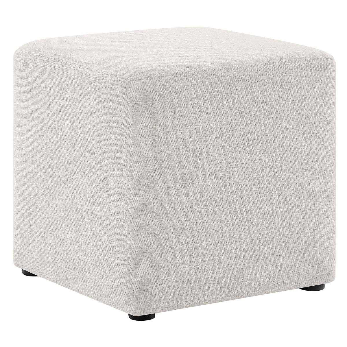 Callum 17in square woven heathered fabric ottoman light beige with black feet HouseOfZazla on Tampa Home & Garden Store