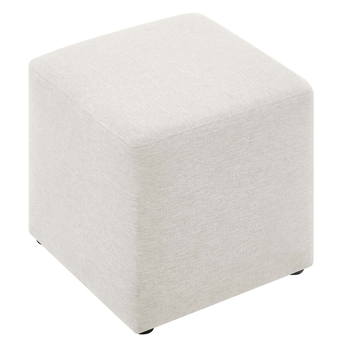 Callum 17in square woven heathered fabric upholstered ottoman cream beige HouseOfZazla on Tampa Home & Garden Store