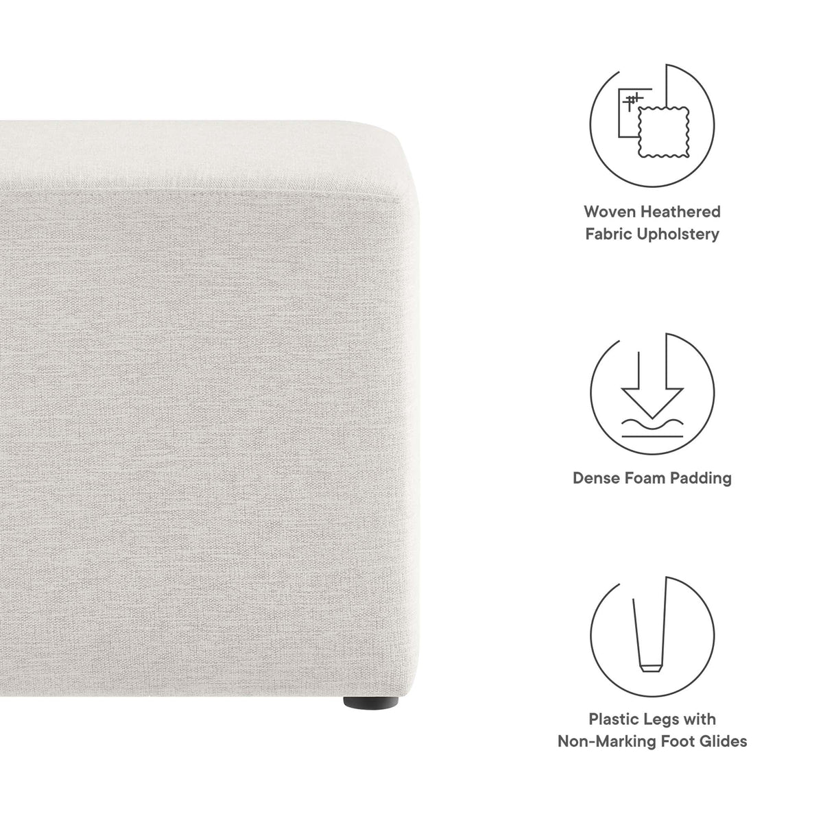Callum 17in square woven heathered fabric upholstered ottoman in light beige by Modway on Tampa Home & Garden Store