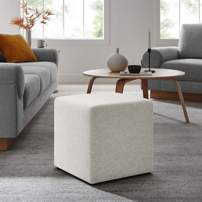 Callum 17-inch square woven heathered fabric upholstered ottoman pair in light gray living room on Tampa Home & Garden Store