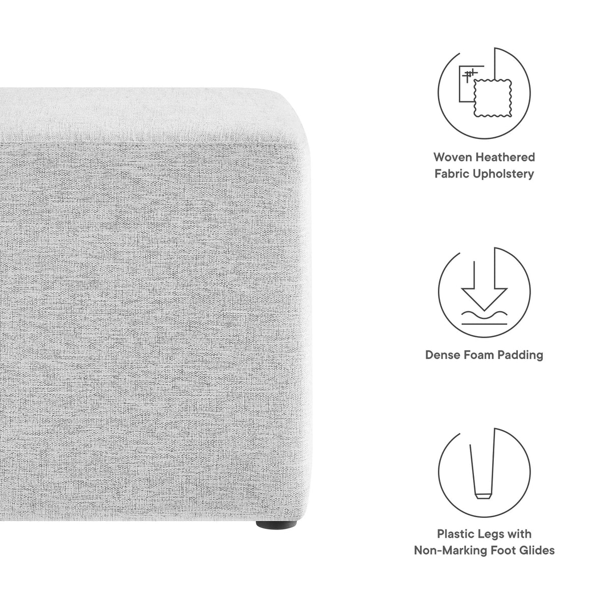 Callum 17in square woven heathered fabric upholstered ottoman in light gray by Modway on Tampa Home & Garden Store