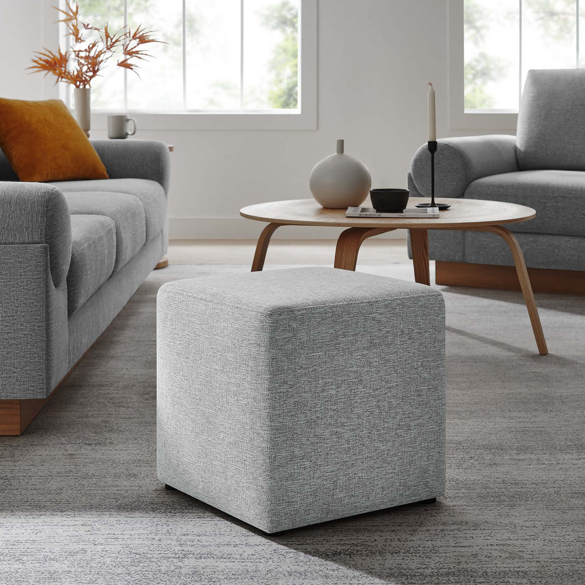 Callum 17-inch square woven heathered fabric ottomans, 3-pack, light gray, by Modway on Tampa Home & Garden Store