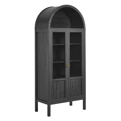 Tessa Tall Arched Storage Display Cabinet in dark wood with glass doors brass hardware on Tampa Home & Garden Store