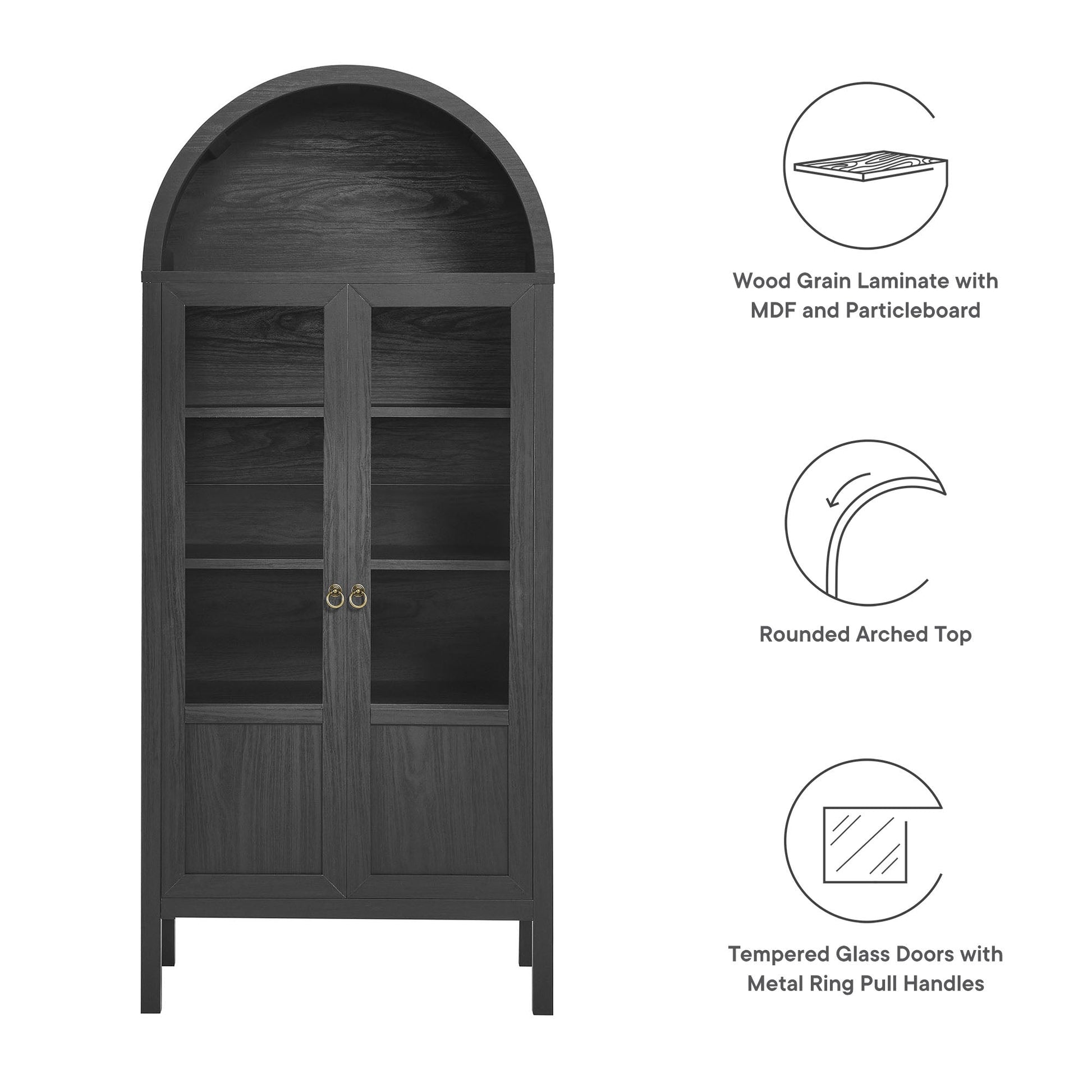 Tessa Tall Arched Display Cabinet by Modway in dark wood grain laminate with tempered glass doors on Tampa Home & Garden Store