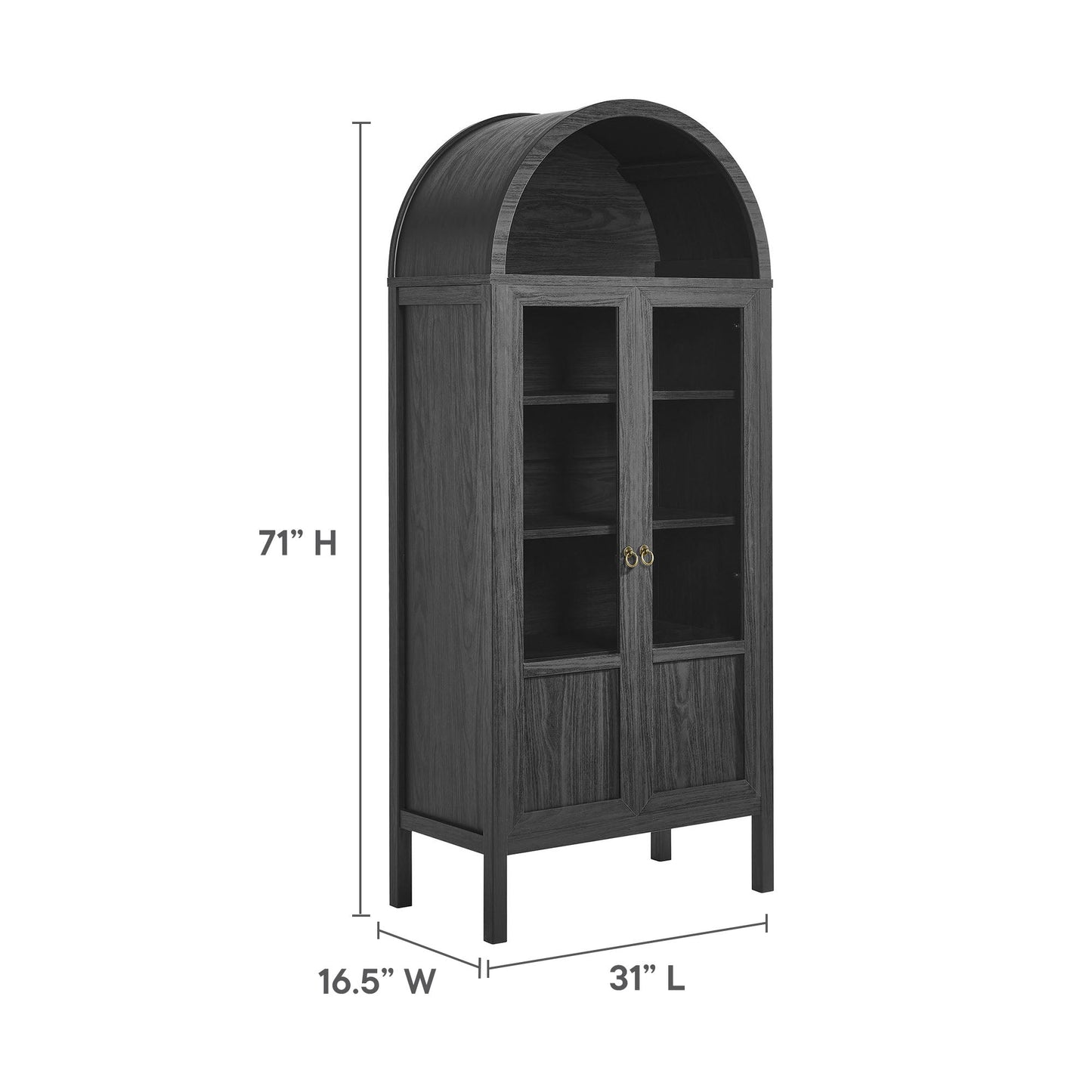 Tessa Tall Arched Storage Display Cabinet glass-front dark wood 71in tall HouseOfZazla on Tampa Home & Garden Store