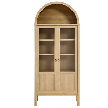 Tessa tall arched storage cabinet with glass-front doors in light oak by Modway on Tampa Home & Garden Store