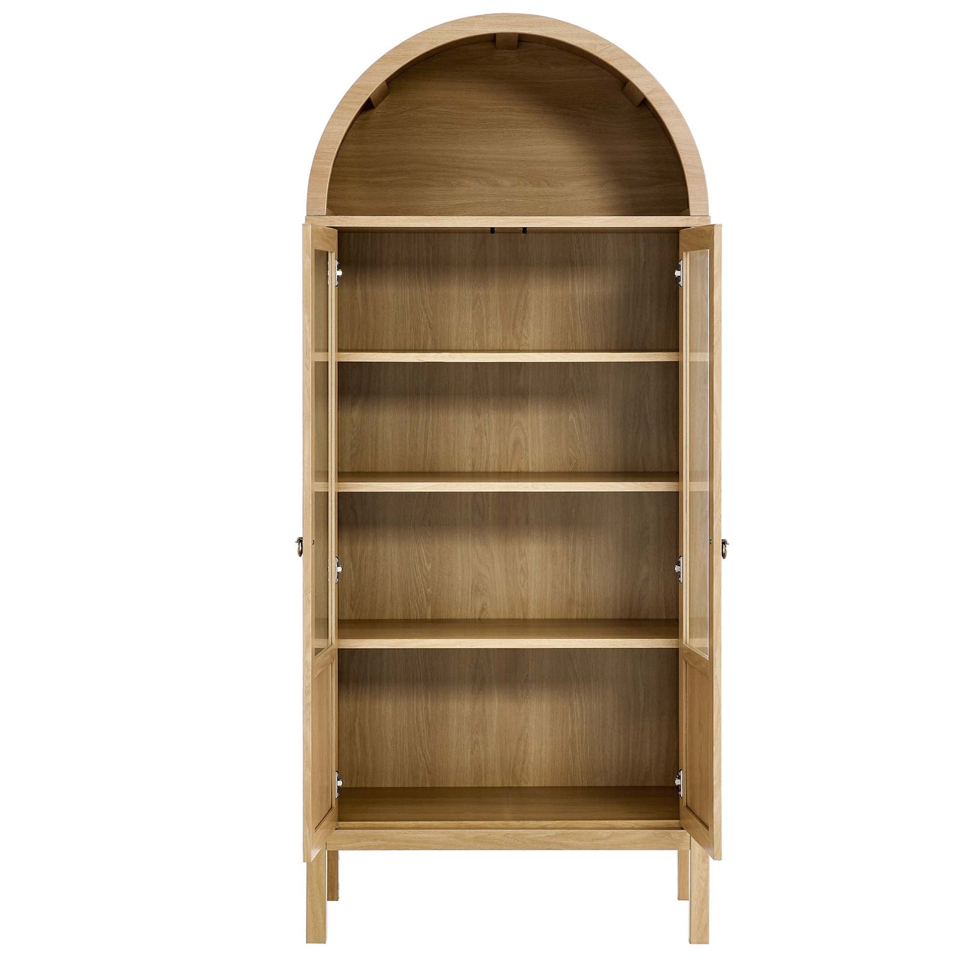 Modway Tessa Tall Arched Storage Cabinet natural oak with glass doors, tall display unit on Tampa Home & Garden Store