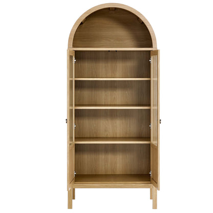 Modway Tessa Tall Arched Storage Cabinet natural oak with glass doors, tall display unit on Tampa Home & Garden Store