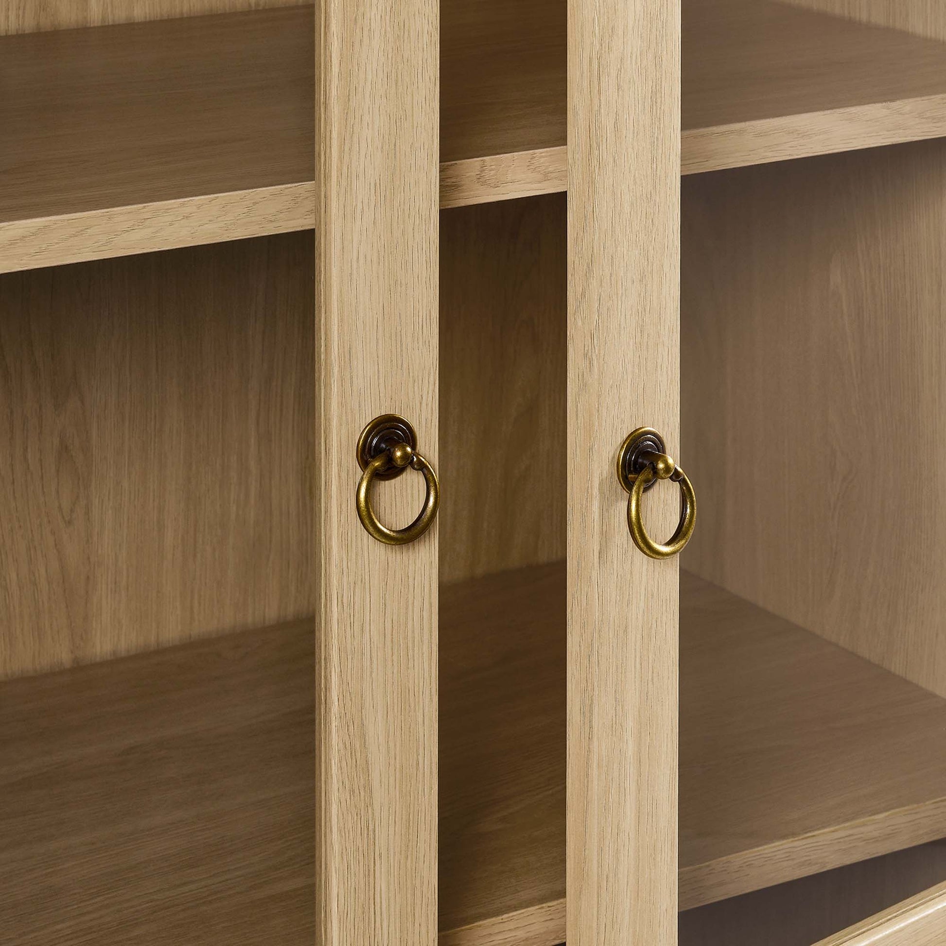 Tessa Tall Arched Storage Display Cabinet by Modway, natural oak finish with brass ring pulls on Tampa Home & Garden Store