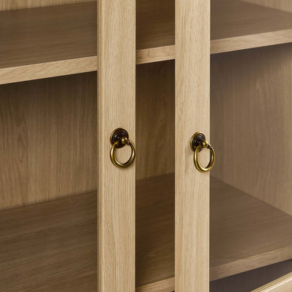 Tessa Tall Arched Storage Display Cabinet by Modway, natural oak finish with brass ring pulls on Tampa Home & Garden Store