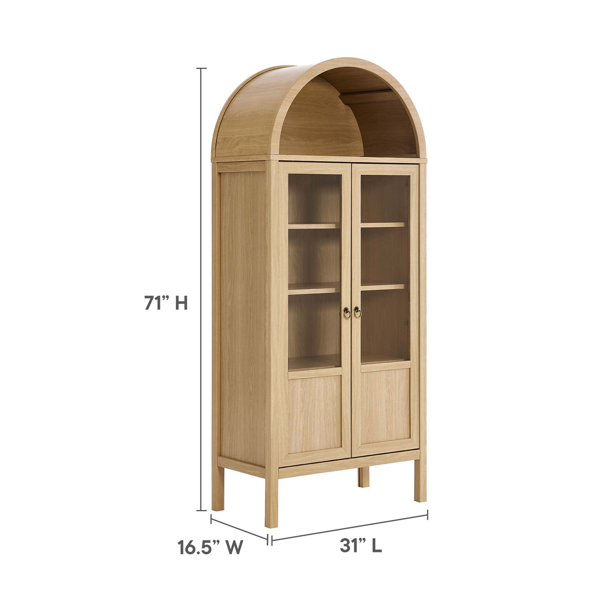 Tessa tall arched storage display cabinet by Modway in natural oak with glass-front doors on Tampa Home & Garden Store