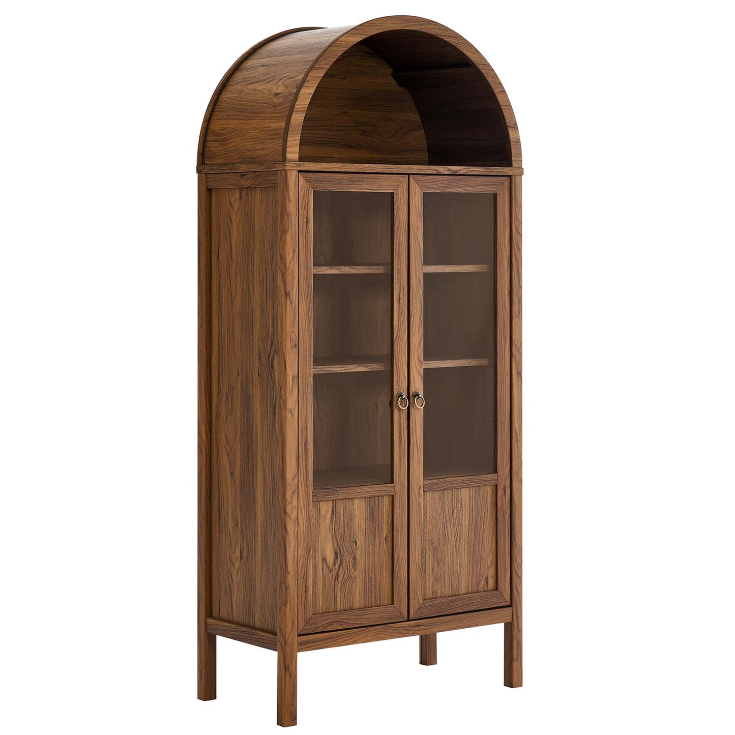 Tessa Tall Arched Storage Display Cabinet oak finish with glass-front doors and ring pulls on Tampa Home & Garden Store