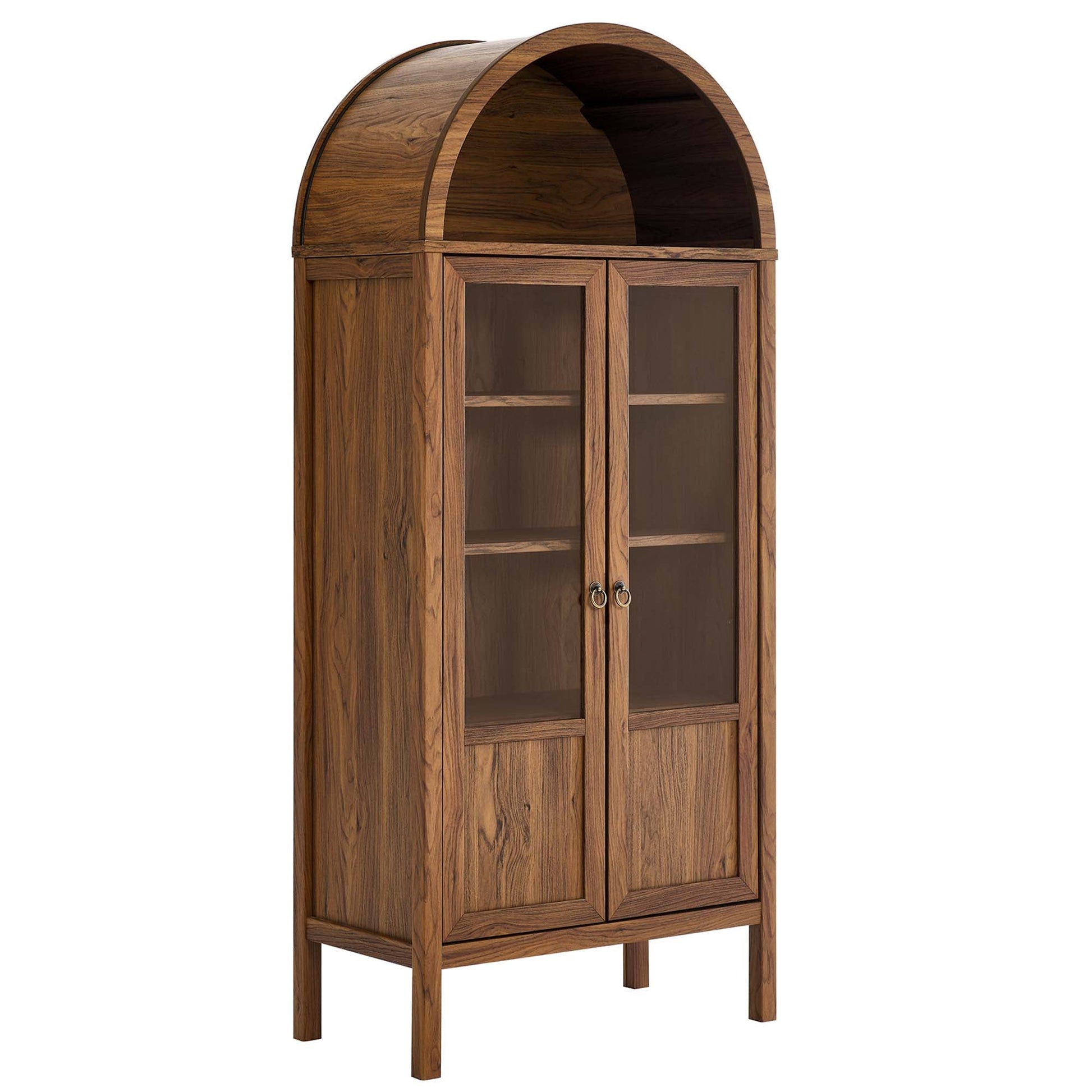 Tessa Tall Arched Storage Display Cabinet oak finish with glass-front doors and ring pulls on Tampa Home & Garden Store