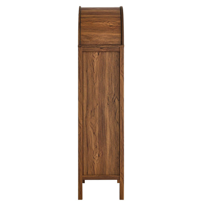 Tessa Tall Arched Storage Display Cabinet, walnut finish with curved roll-top lid on Tampa Home & Garden Store